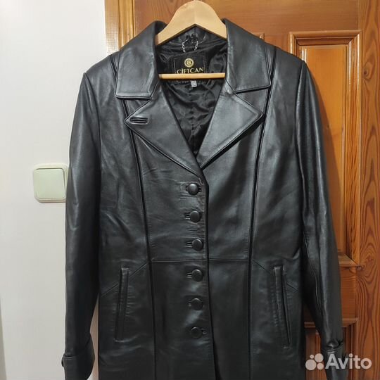 Кожанный плащ/ 44-46 разм