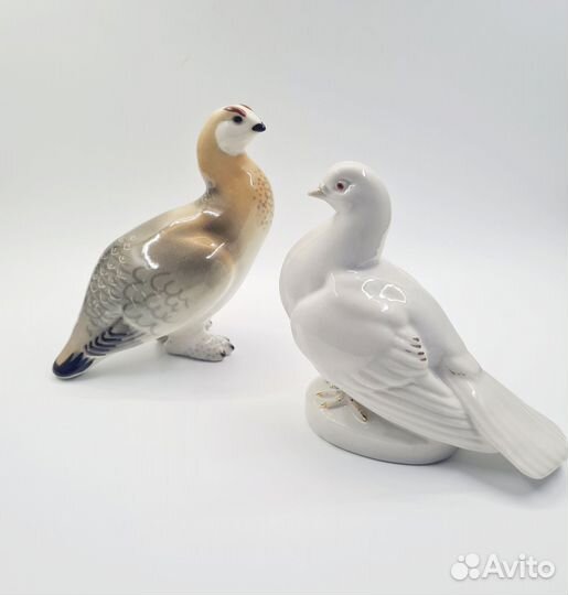 Фарфоровые статуэтки фигурки лфз лиса куропатка