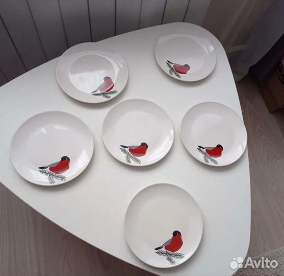 Тарелка Икеа винтер снегири 6шт