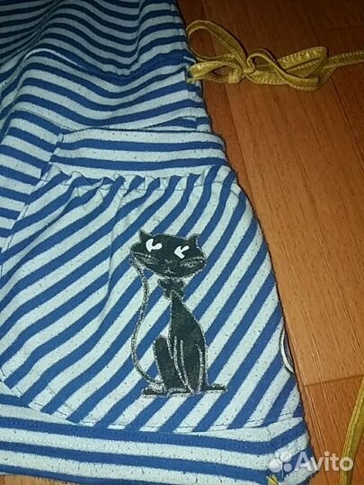 Туника хлопок морячка синяя полоска кошки