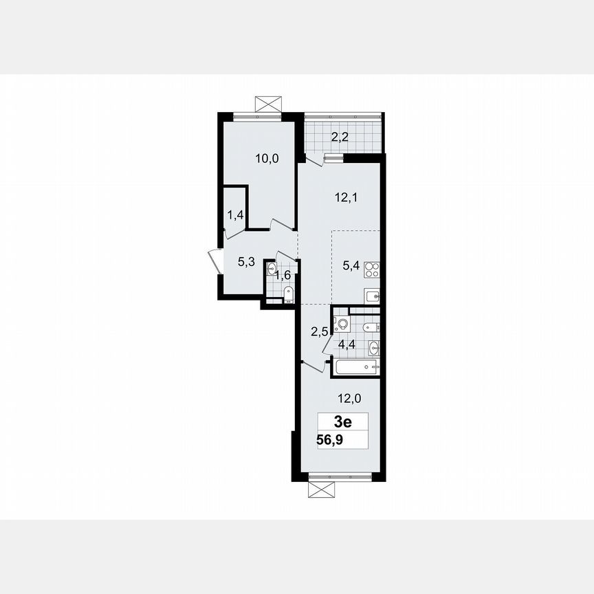 2-к. квартира, 56,9 м², 11/12 эт.