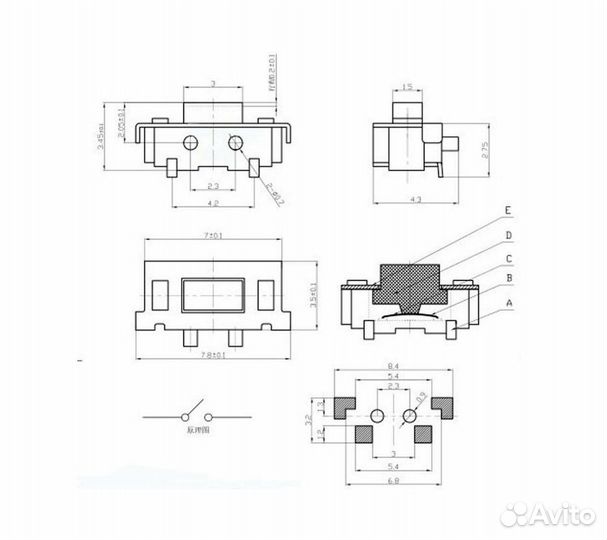 Кнопка тактовая ет S-SMT 3*6*3.5мм