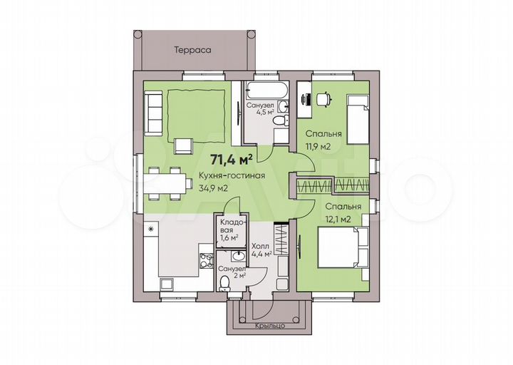 Дом 71,4 м² на участке 7 сот.