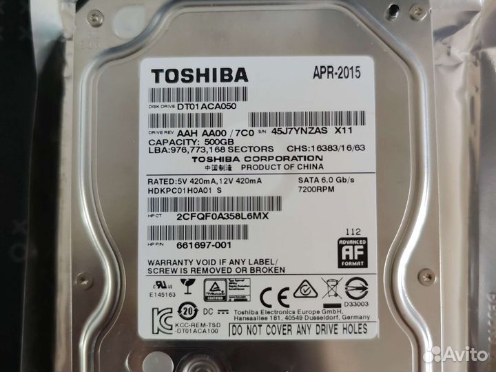 Жесткий диск hdd SATA toshiba 500gb