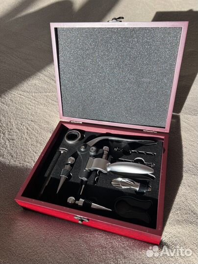 Набор для вина, подарочный, 9 в 1, красное дерево