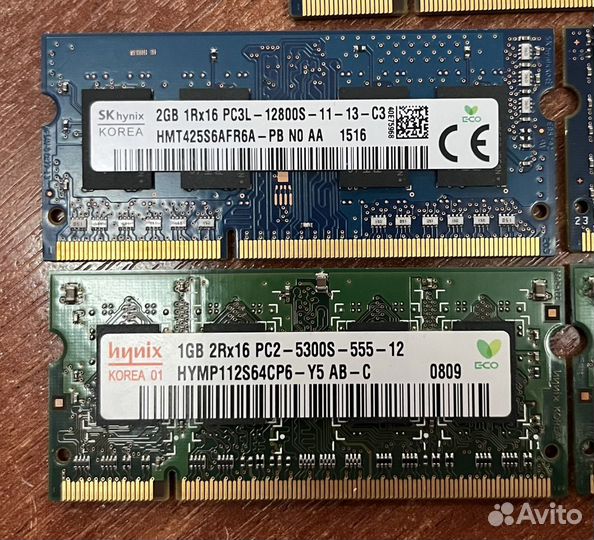DDR-2 / DDR-3 SO-dimm для ноутбуков 1gb, 2gb