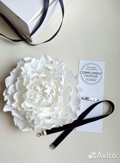 Брошь чокер пион роза крупный цветок