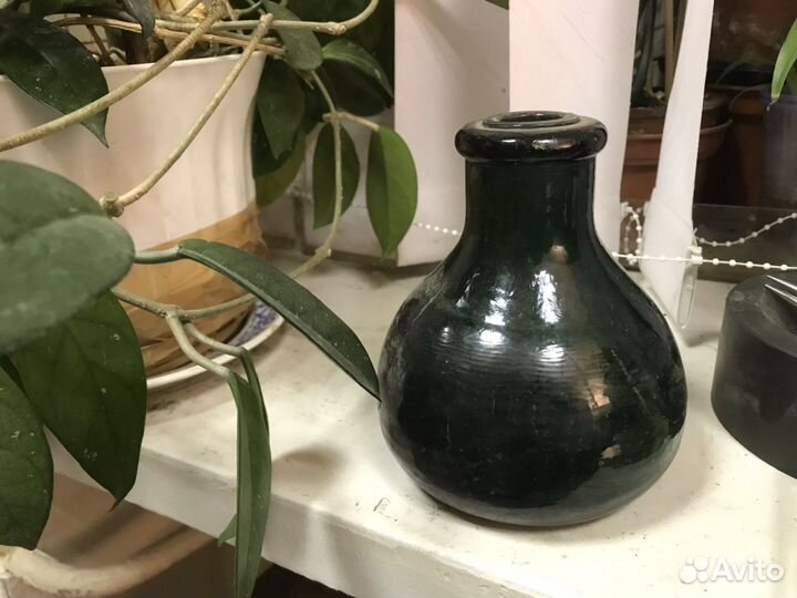 Бутыль,Ваза, Винтаж сосуд стекло темно-зелёный
