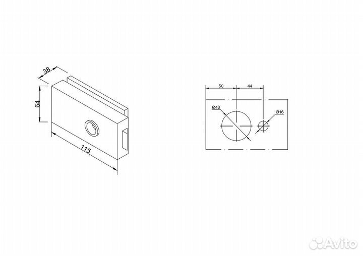 Замок c WC заверткой защелкой для стеклянной двери