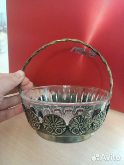 Конфетница СССР мельхиор+ хрусталь