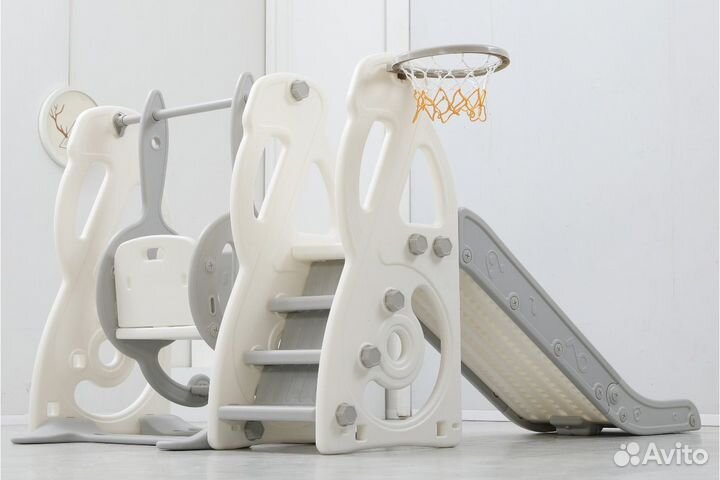Детская горка с качелями unix Kids Music Grey