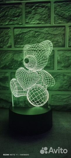 Ночник 3D,мишка, сердечко,usb
