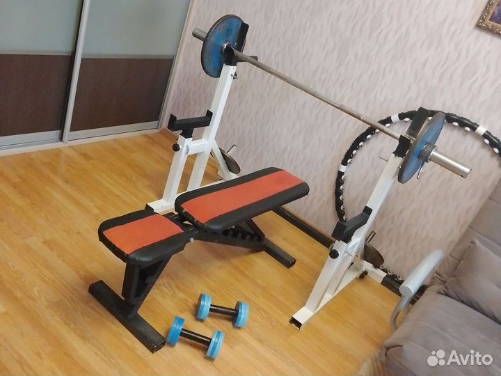 Скамья для жима со стойками и штангой бу
