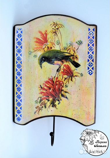 Ключница-вешалка «Райские птички», ручная работа