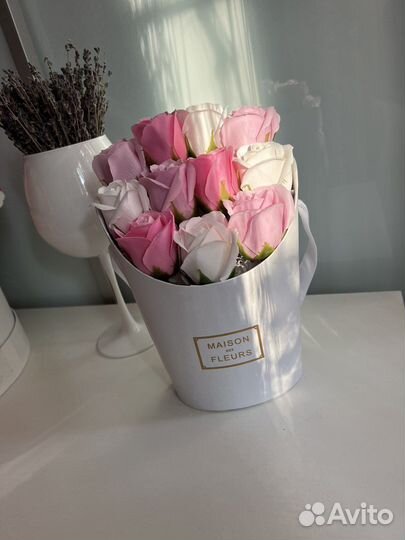 Букет мыльных роз на 8 Марта, цветы, пионы