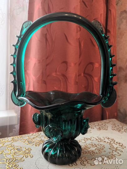 Ваза конфетница цветное стекло СССР