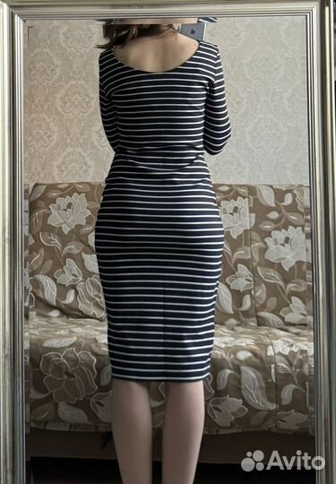 Платье в полоску женское плотное 40