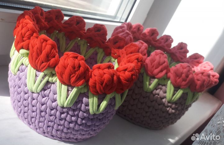Корзинка из трикотажной пряжи