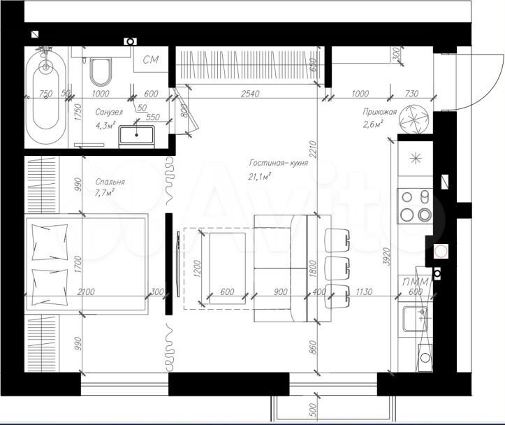 1-к. квартира, 37 м², 2/3 эт.