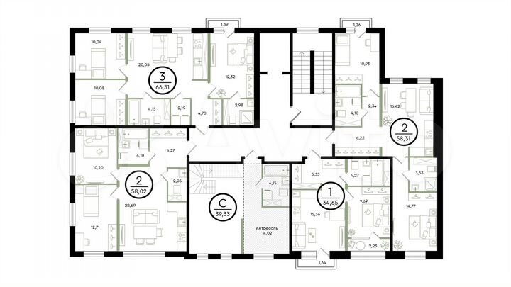 2-к. квартира, 58 м², 4/4 эт.