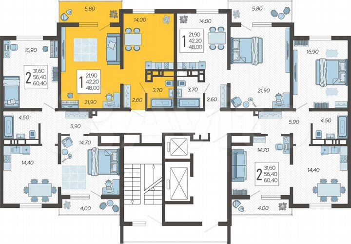 1-к. квартира, 48 м², 11/16 эт.