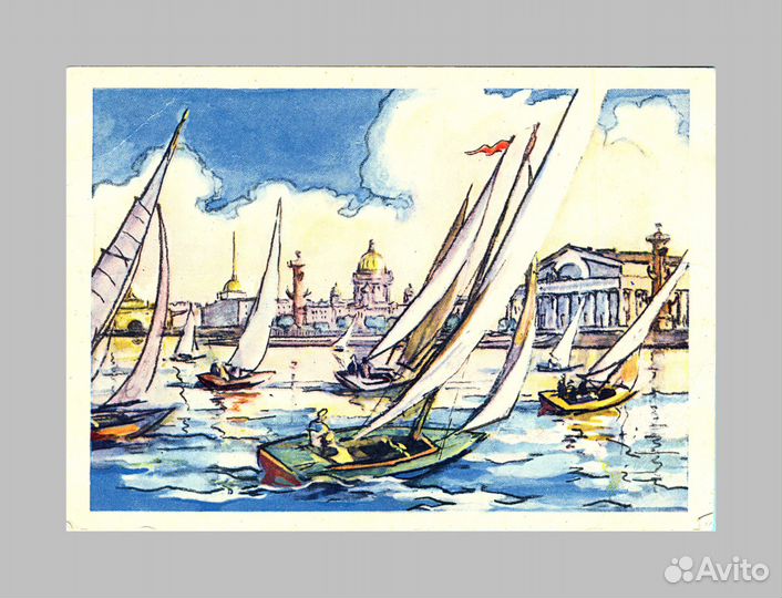 На Неве. Художник Л. Острова, 1957 год, чистая