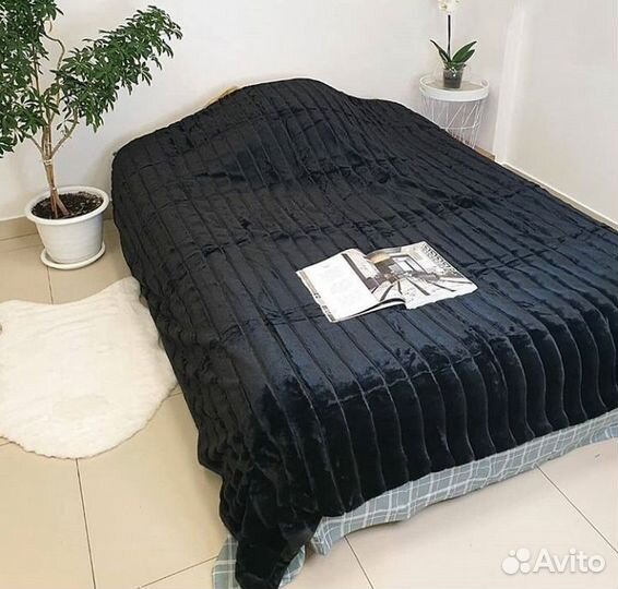 Черный меховой плед норка 200 X 220 двухсторонний