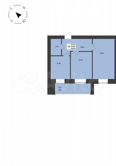 2-к. квартира, 58,3 м², 8/8 эт.