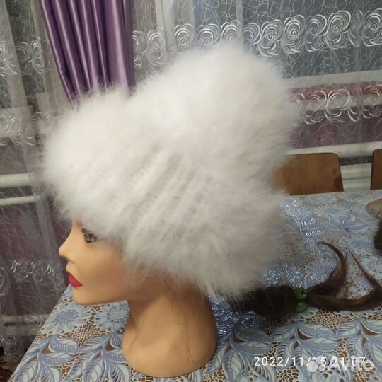 Шапка зимняя женская повязка вязанная кроличий пух