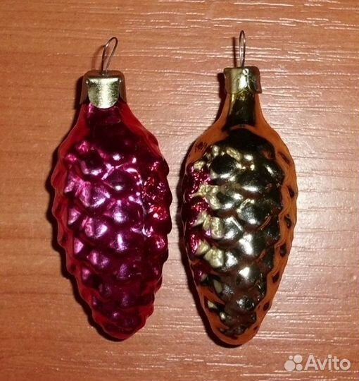 Елочное украшение Шишка стекло СССР 5 шт - 4 вида