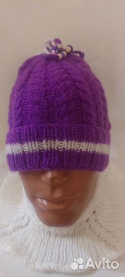 Шапки и Манишки Женские Фиолетового цвета ручной в