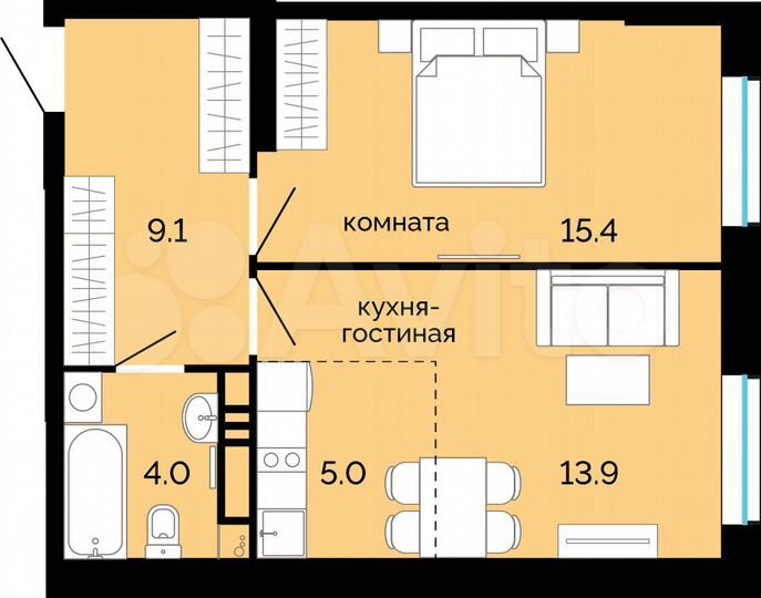 2-к. квартира, 47,4 м², 10/25 эт.
