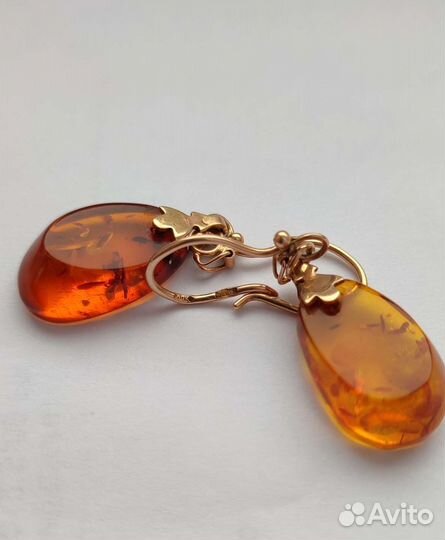 Золотые серьги с янтарем СССР