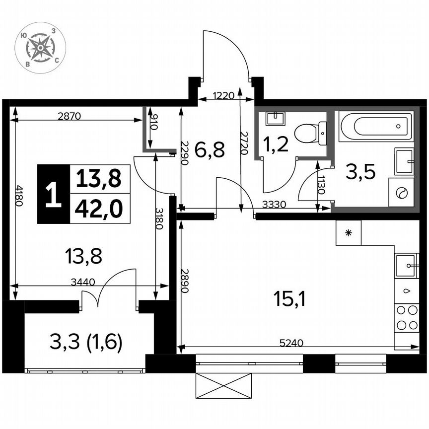 1-к. квартира, 42 м², 11/15 эт.