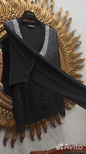 Блузка 52-56 вечерняя паетки черная серебро италия