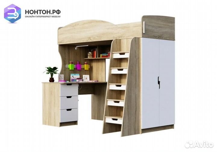 Кровать-чердак Сэнди дуб сонома светлый / белый гл