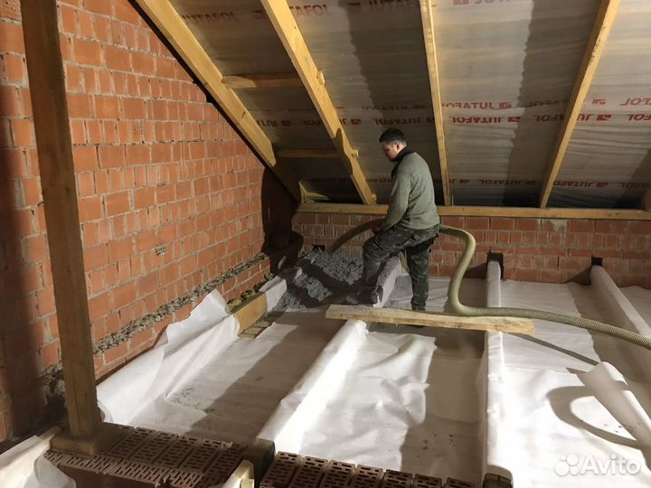 Утепление эковатой стен, Кровли, Мансарды, домов