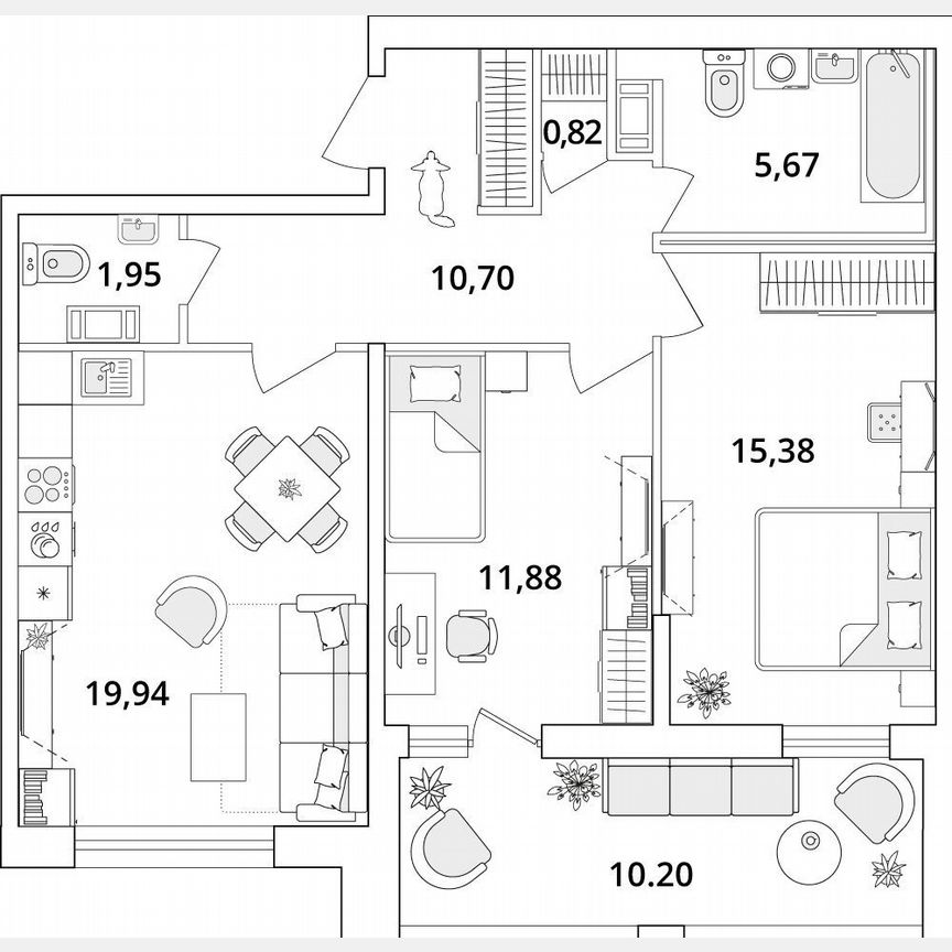2-к. квартира, 71,4 м², 12/18 эт.