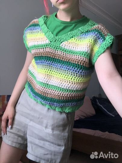 Вязаный свитер, жилетка, топ, ручная работа