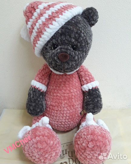 Мишка, вязаная игрушка, мягкая плюшевая игрушка