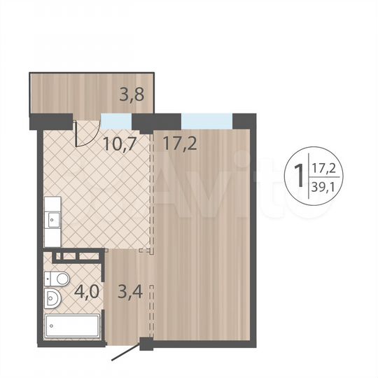 1-к. квартира, 39,1 м², 9/12 эт.