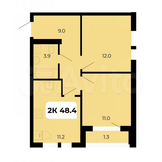 2-к. квартира, 48,5 м², 6/19 эт.