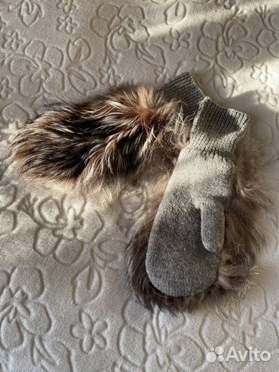 Варежки рукавички с натуральным мехом песца