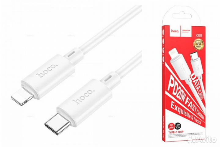 Кабель Type-C-Lightning hoco PD20W 1 метр белый