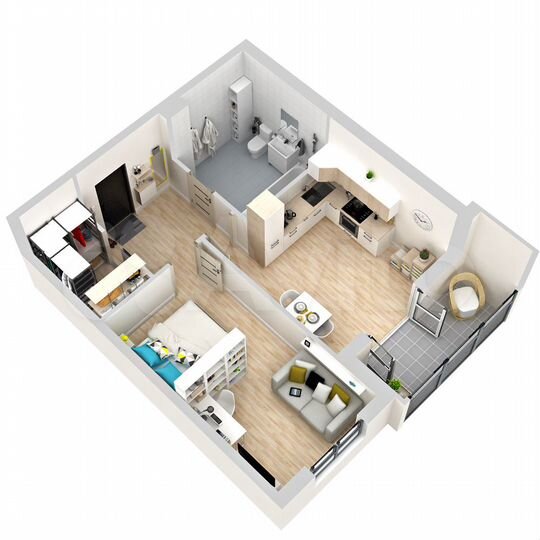 Своб. планировка, 46,1 м², 7/15 эт.