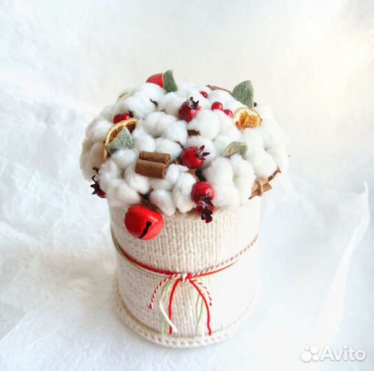 Хлопок цветы в шляпной коробке, новогодний decor