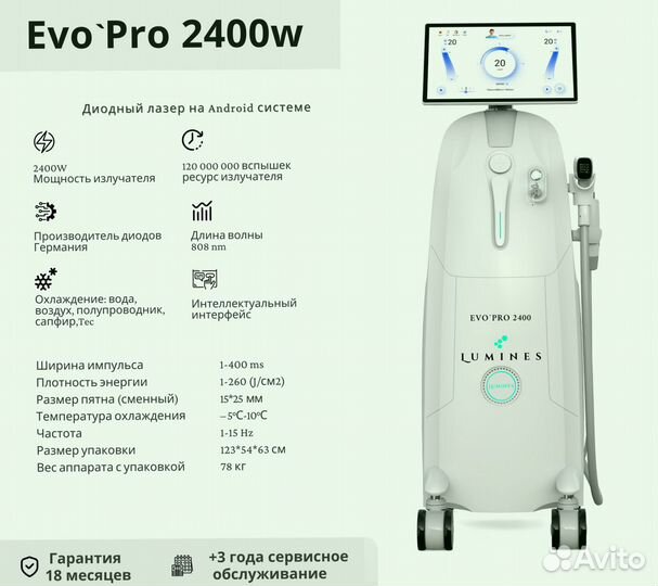 Диодный лазер для эпиляции Люминес’ Evo-Pro 2400в