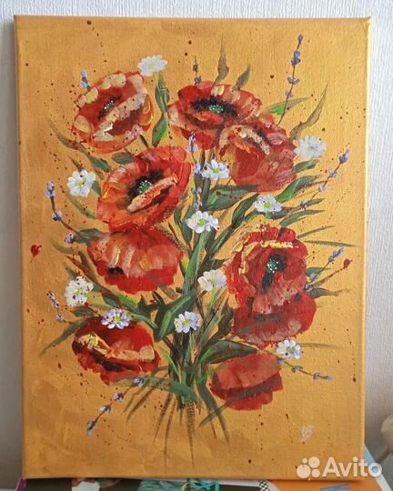 Картина маки полевой букет 30х40