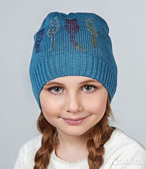 Шапка с котиками демисезонная на весну р. 54 - 56