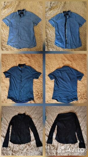 Рубашка мужская чёрная синяя пакетом 3шт M